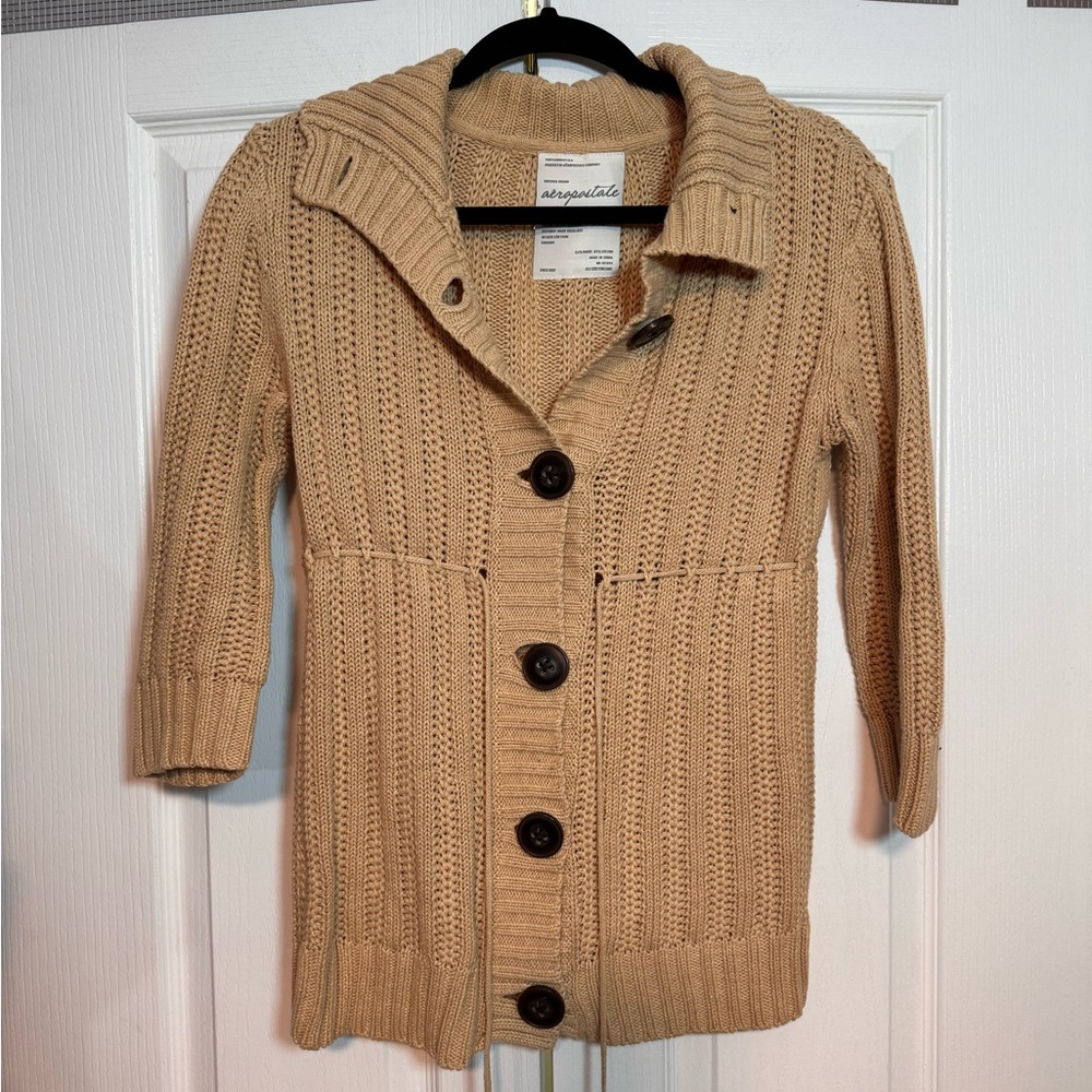 Beige Aeropostale cardigan with button up and tie front medium